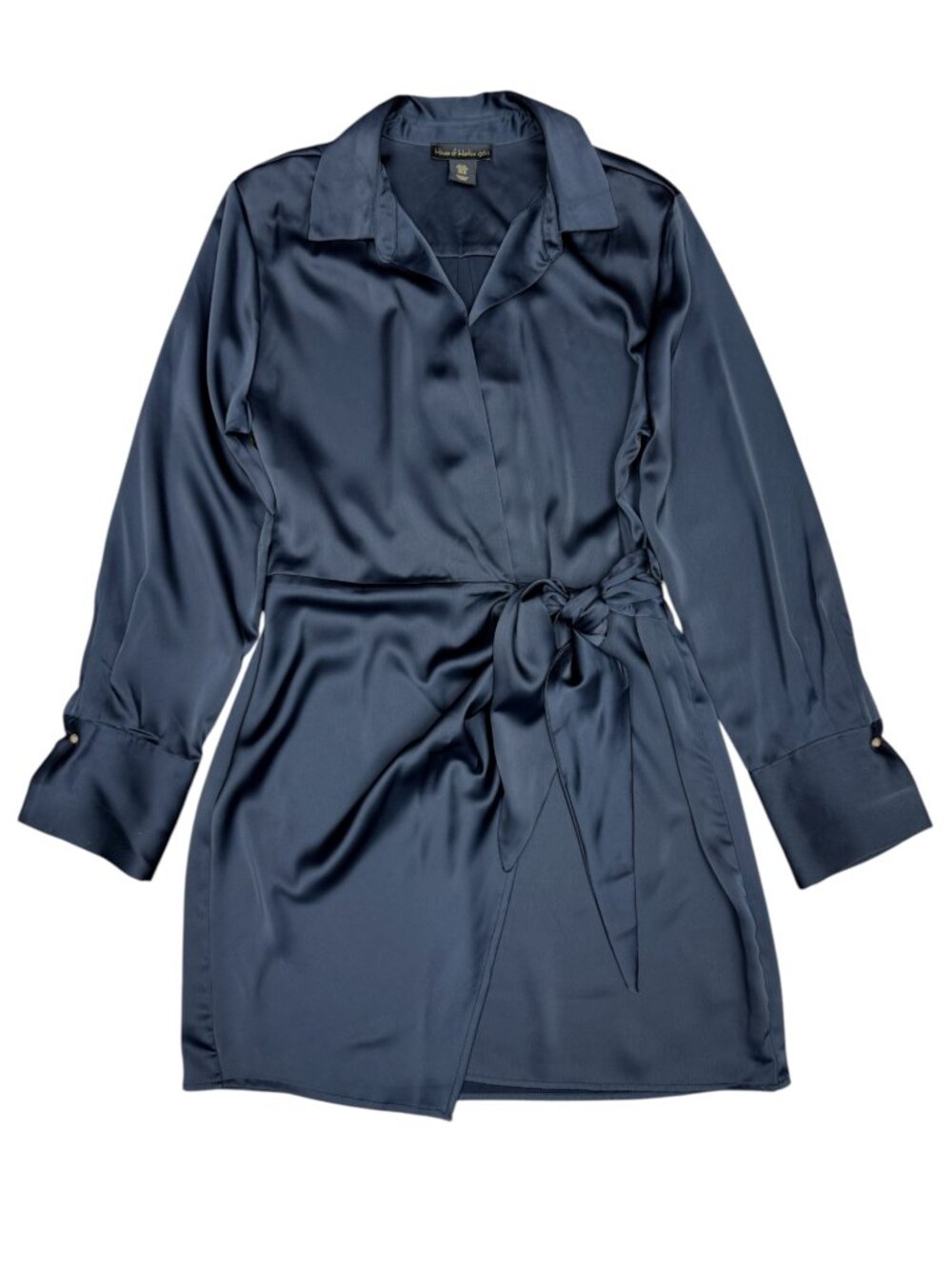 HOUSE OF HARLOW 1960 | Satin Wrap Long Sleeve Mini Dress | Navy | Size M